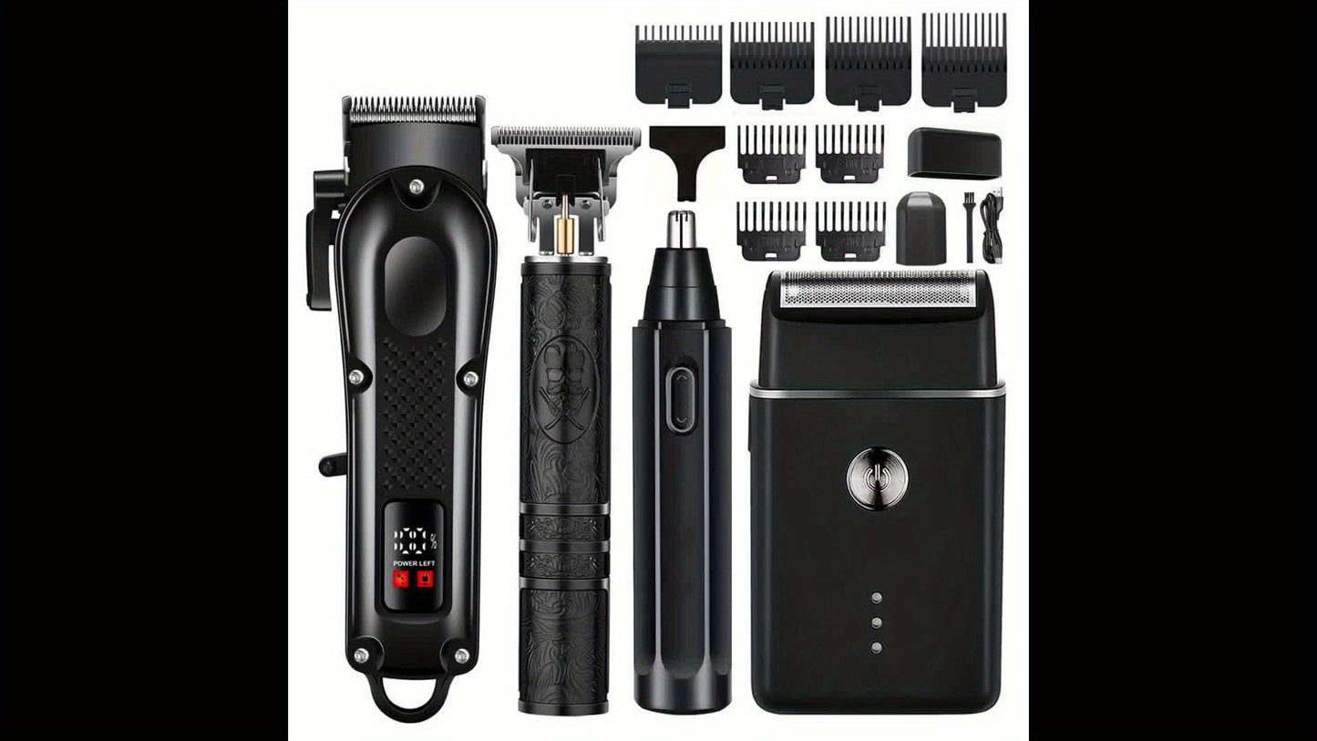 4 Pieces Electric Grooming Kit – Hair Clipper Foil Shaver Beard Trimmer Nose Trimmer