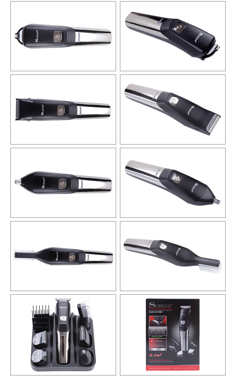 Electric Shaver 6 in 1 Cordless Grooming Kit 5W Fast Charge 60 Min Use Worldwide Voltage Low Irritation Smooth Shave