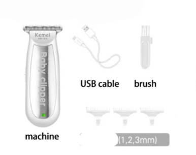 Quiet 3W Rechargeable Hair Trimmer in White with 8-Hour Runtime, USB Charging, and 3 Guide Combs