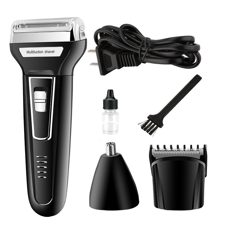 Electric Shaver Set Black Rechargeable 3W 110 to 240V with Nose Trimmer Hair Clipper and Accessories