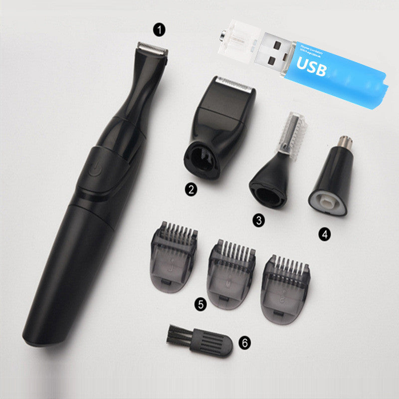 Mens Electric Trimmer Black Dry Battery Powered Washable Reciprocating Head with Shaver Nose Ear and Eyebrow Attachments