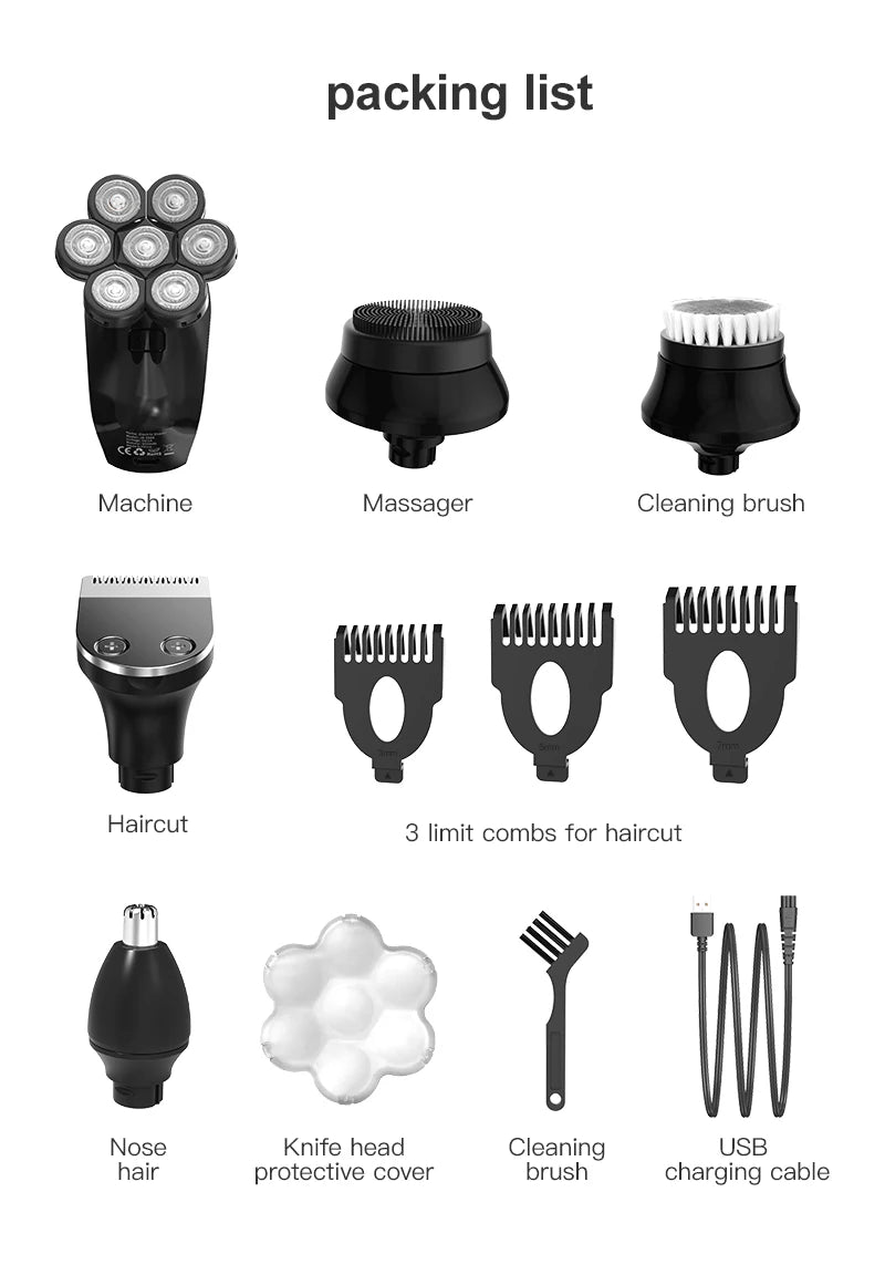 Kensen 5 in 1 Electric Shaver 7D Floating Cutter Head Rechargeable Shaver Kit