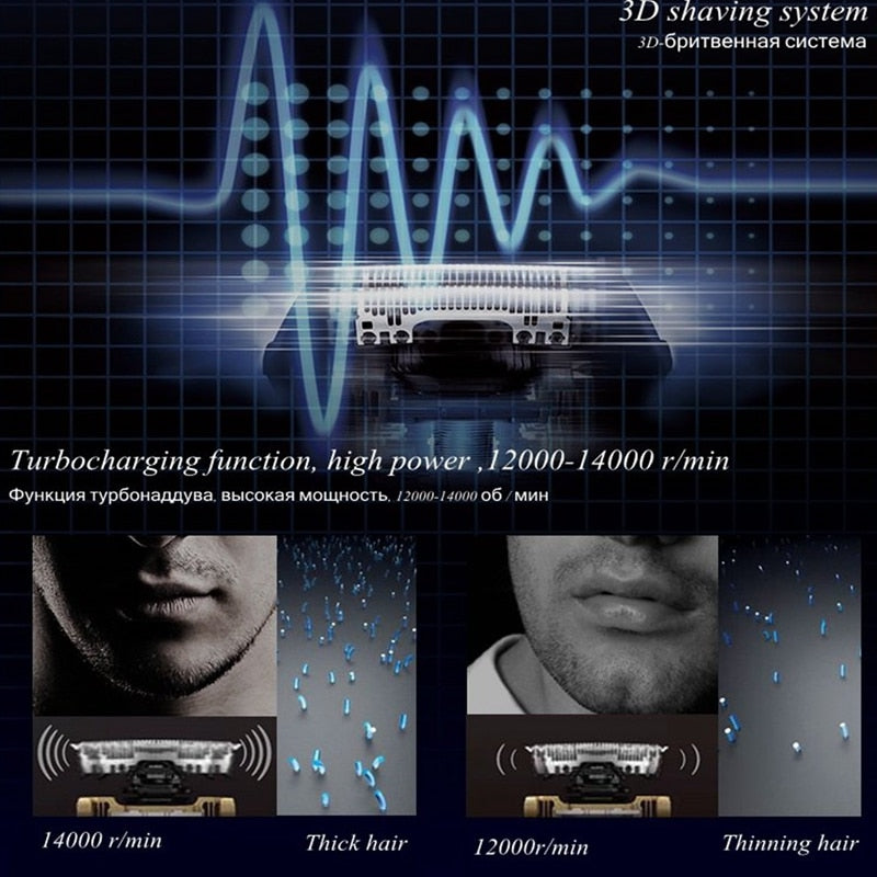 Original Kemei 4-Blade Rechargeable Electric Shaver 3-Speed Beard For Men