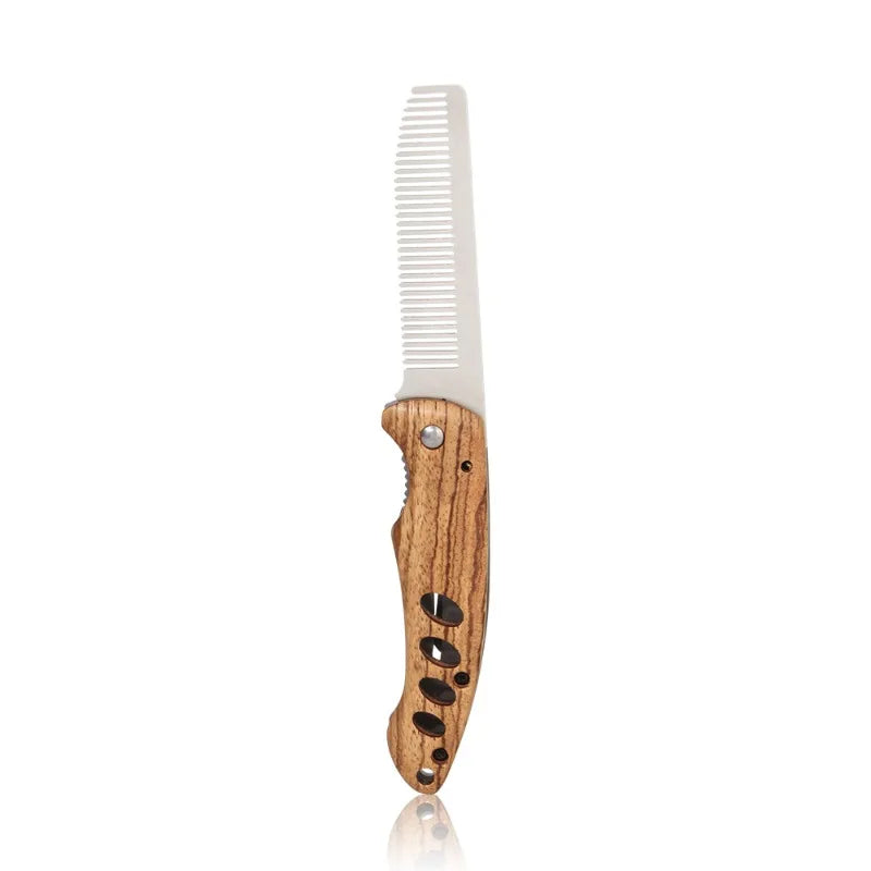 Solid Wood & Metal Folding Beard Comb for Men