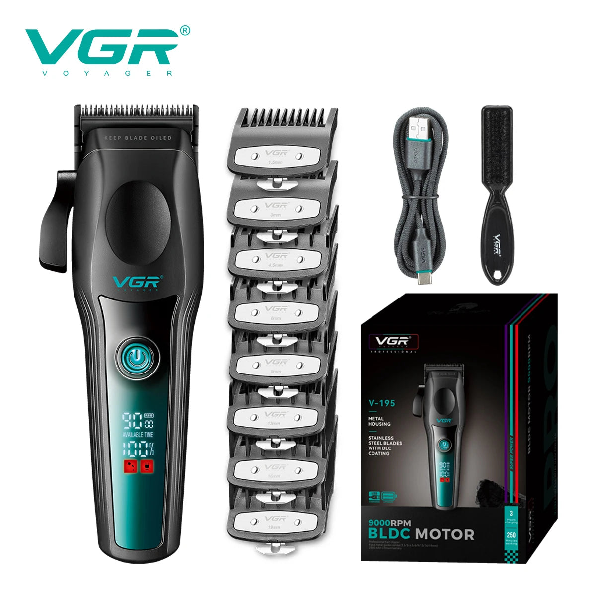 VGR New High end Hair Clipper Metal Body Titanium Alloy V-195