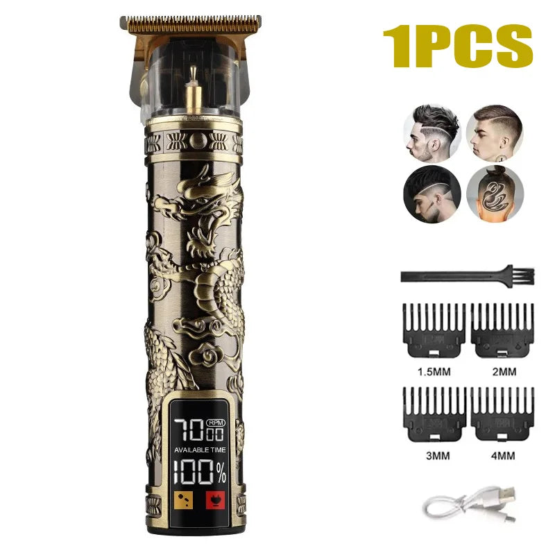 USB Electric LCD Hair Clipper Trimmer All In One Gold Light Head