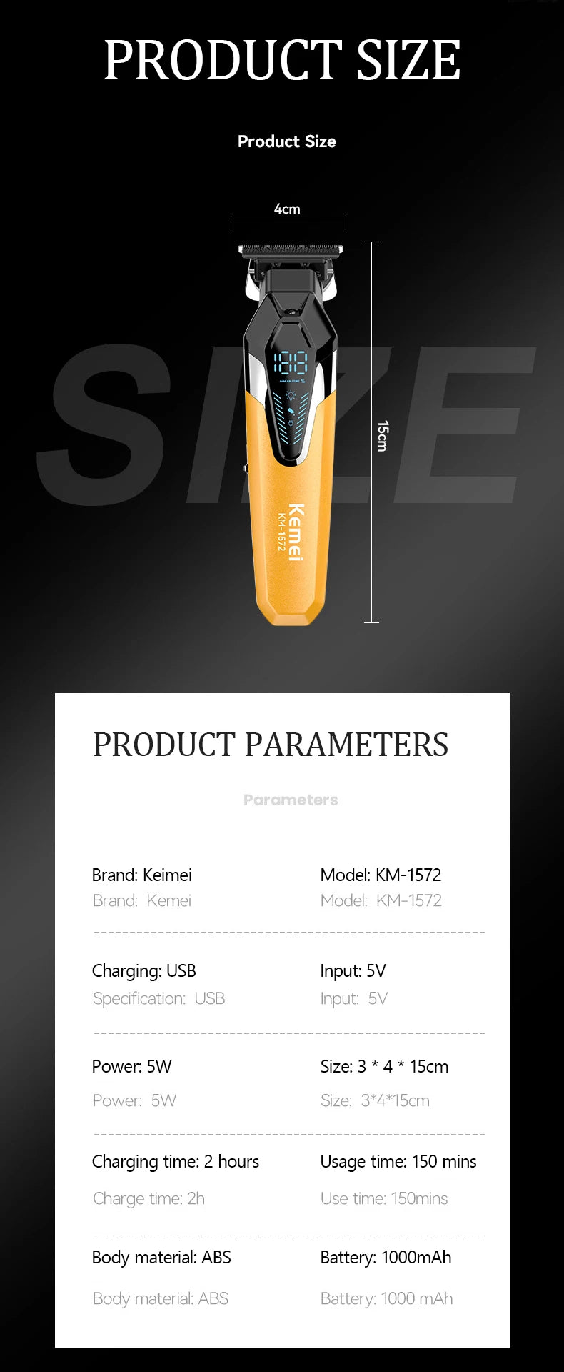 Kemei Hair Trimmers Electric Clippers Professional Hair Trimmers KM-1572