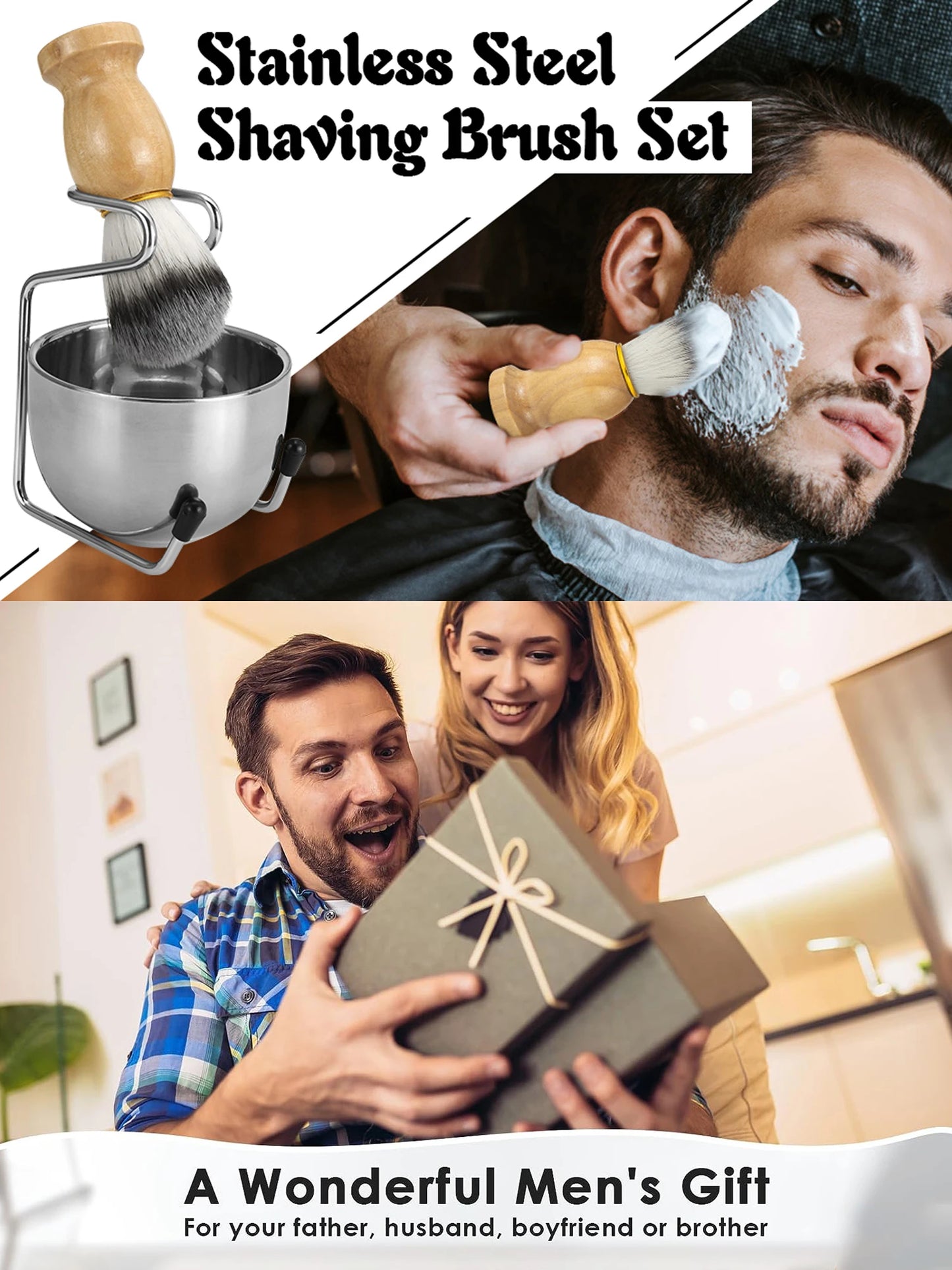 Mens Shaving Brush and Bowl Set 3-in-1 Shaving Kit