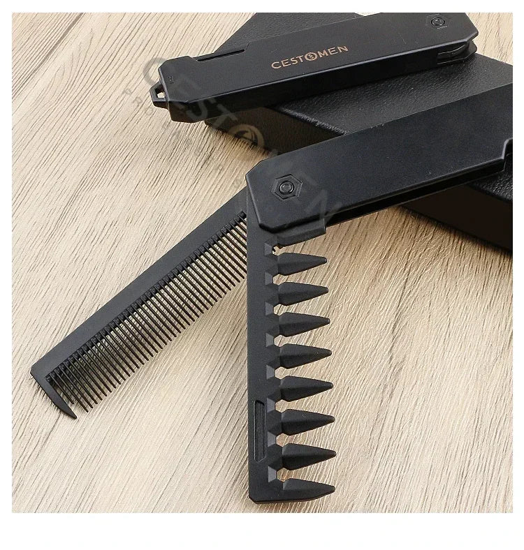 2 in 1 Pocket Folding Combs Plastic Wide Tooth Oil Head Comb