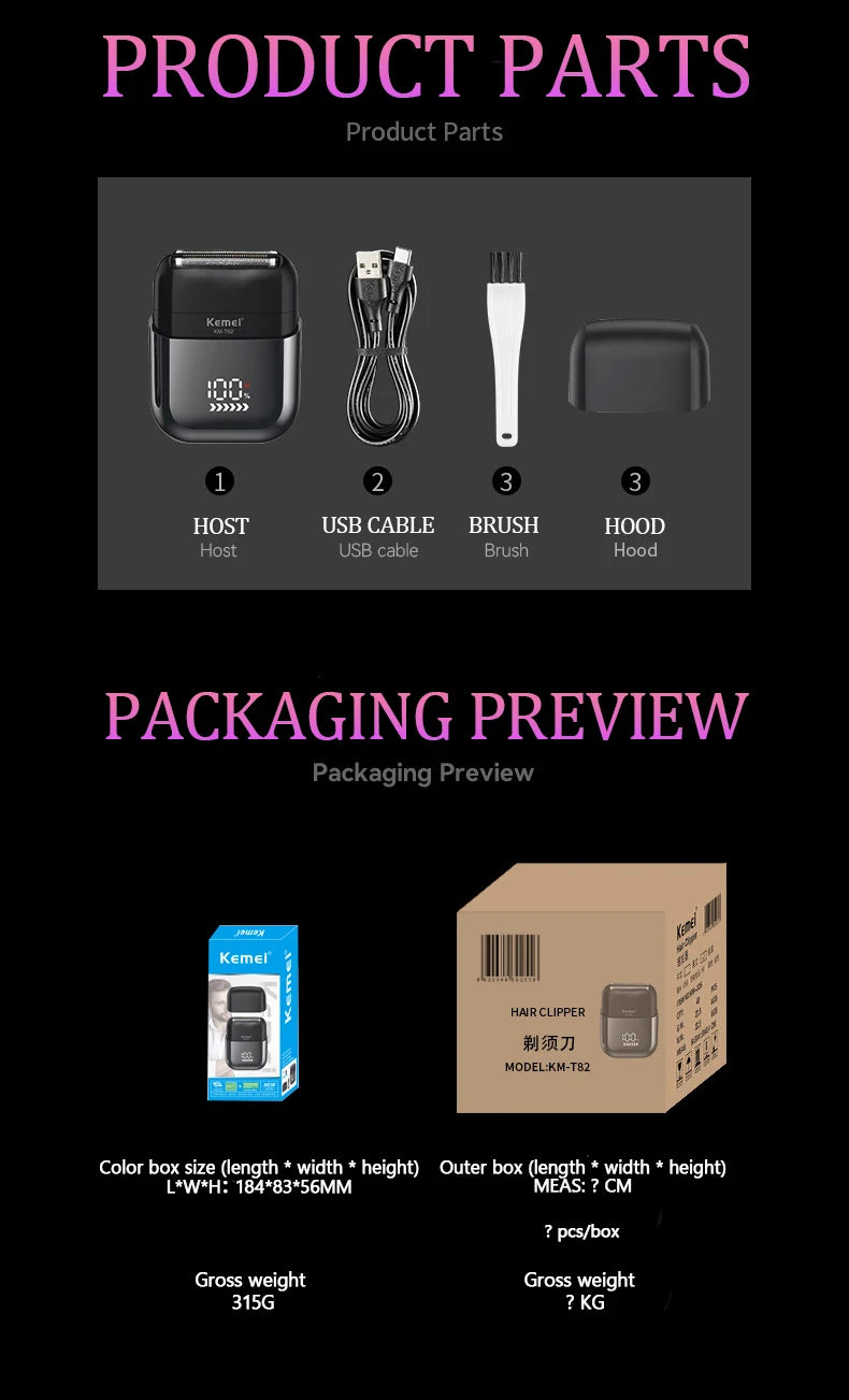 Kemei Electric Shaver Mini Portable Shaver Electric Razor for Men