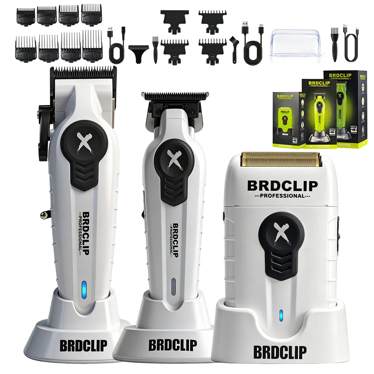 New White Professional FA1C-T-609 Barber Hair Clipper Set