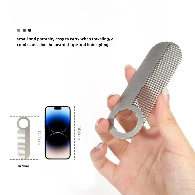 Stainless Steel Men's Beard Comb Portable Mini Oil Head