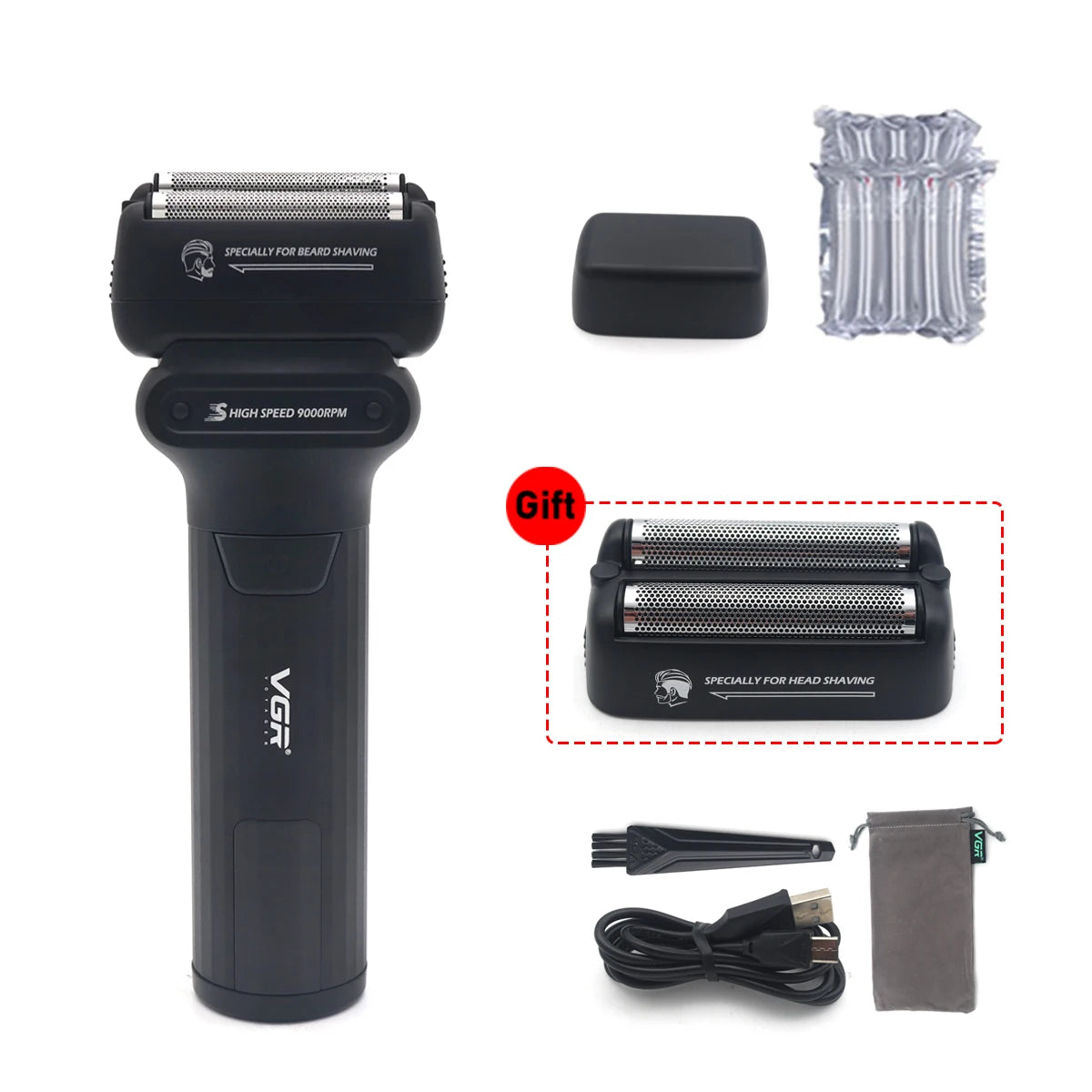 VGR Face Shaver Professional 0MM Foil Shaver 9000 RPM V-368