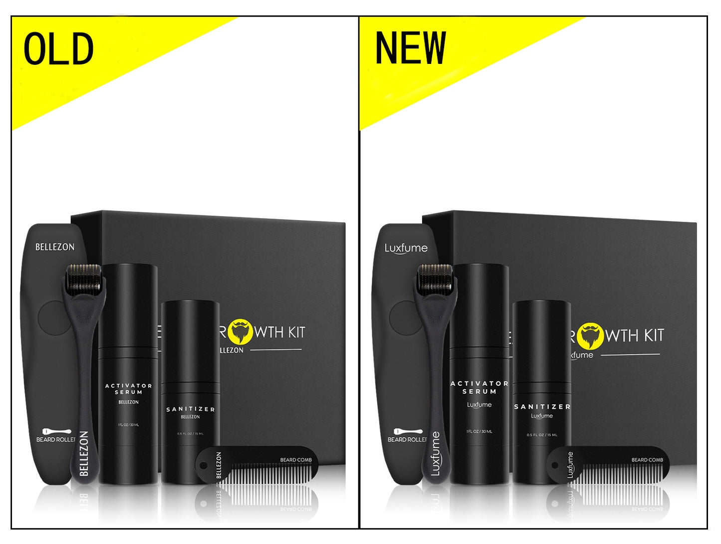 Bellezon Beard Growth Kit 4 Piece Natural Stimulating Solution Roller Comb Set