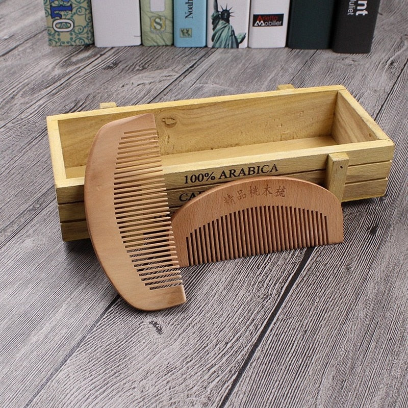 1 Piece Natural Peach Wood Comb Close Teeth Anti-static