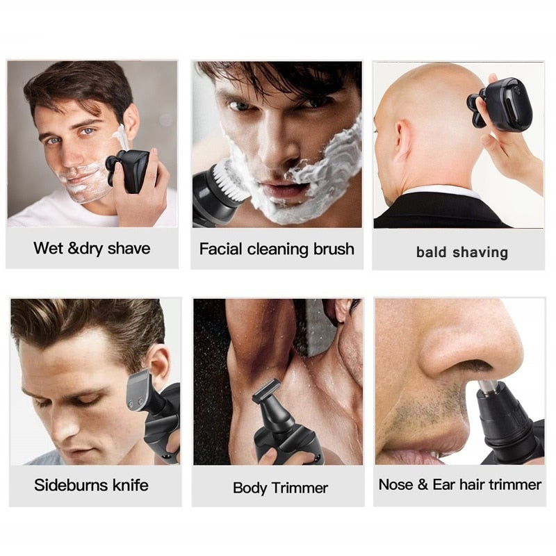 Facial and Body Grooming Set Electric Shaver Hair Trimmer Beard Razor Bald Shaving Machine IPX Waterproof LCD Display 85 Min USB Fast Charge