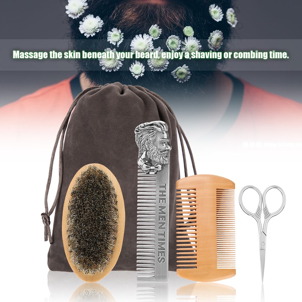Professional Wood Beard Comb Set Double Beard
