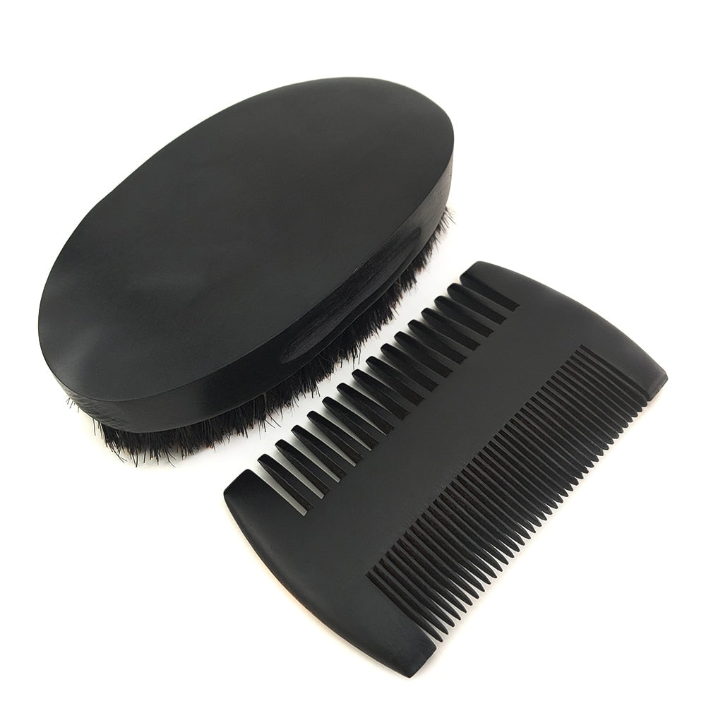 Wood Beard Kit Beard Brush Set Double-Sided Comb