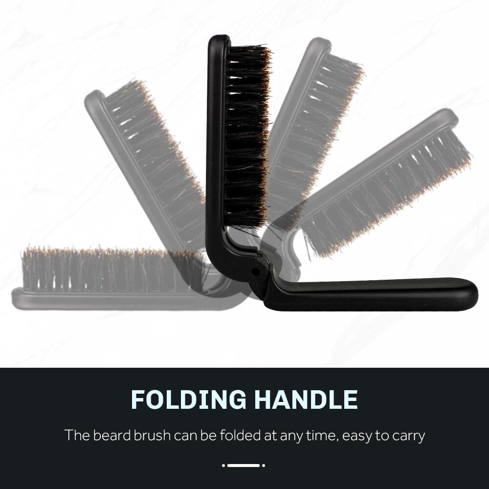Men Boar Hair Bristle Beard Mustache Brush Foldable