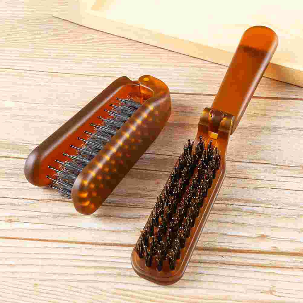 2 in 1 Folding Comb Portable Travel Hair and Beard Styling Straight and Curl Comb Compact Pocket Brush Durable Plastic Combo Set