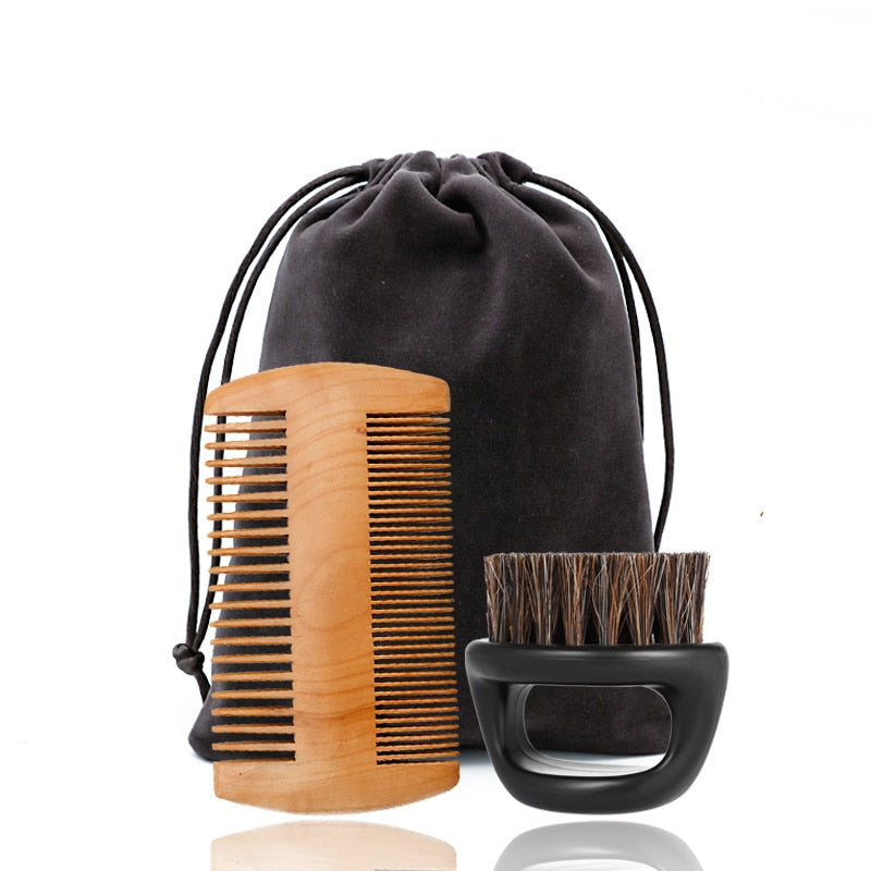 Beard Grooming Set Men Facial Cleaning Kit Bristle Brush Wooden Beard