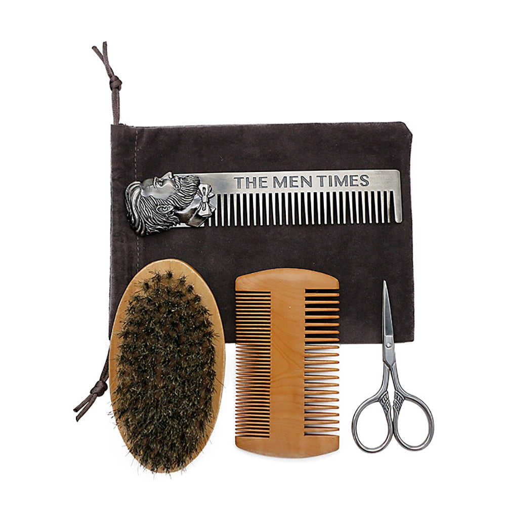 5 Pieces Set Beard Brush Comb Mens Mustache Hair Care Grooming Kit