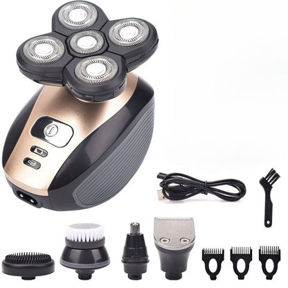 5 In 1  Men Rechargeable 4D Bald Head Electric Shaver 5 Floating Heads
