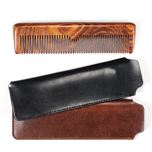 Men's Care Black Golden Sandalwood Comb Leather Bag