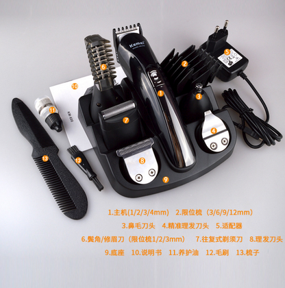 Kemei 6 in 1 Rechargeable Hair Trimmer Titanium Hair Clipper