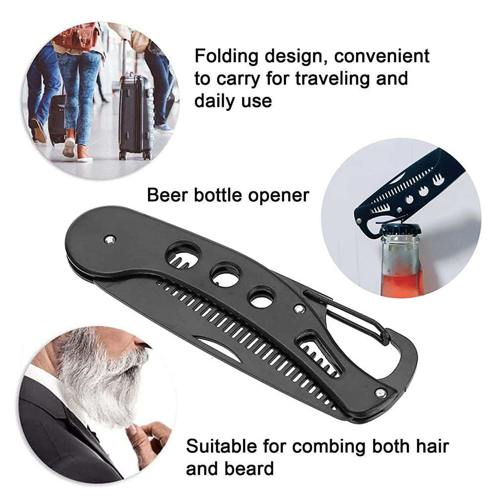 Stainless Steel Folding Beard Comb Multi-function Bottle Opener Key