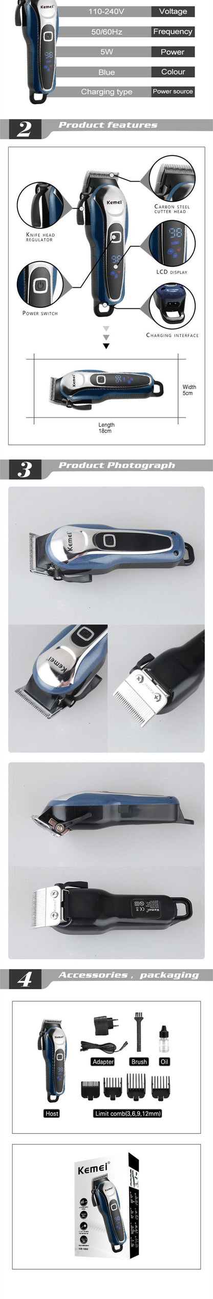 LCD Display Charging Professional Hair Salon Oil Head Electric Clipper