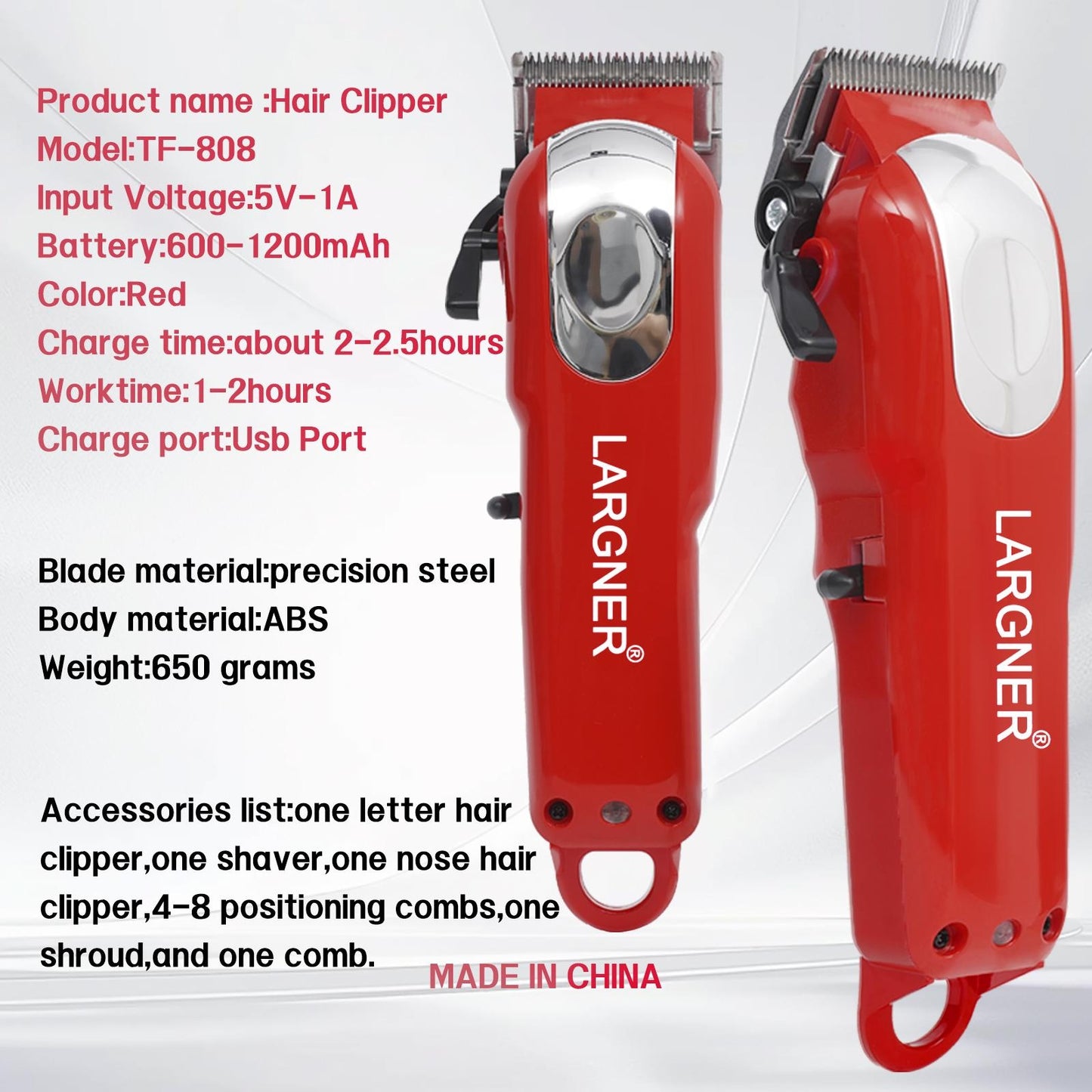 LARGNER 4-Piece Set For Men - Red Hair Clipper Trimmer