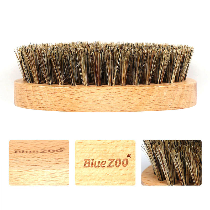 Oval Bluezoo Men's Care Flower Bristle Beech Wood Color Beard Hair Brush