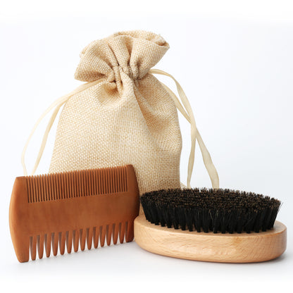 Men's Bristles And Beard Brush Cloth Bag Combination