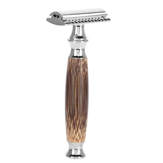 Double Edged Safety Razor with Long Natural Bamboo Handle