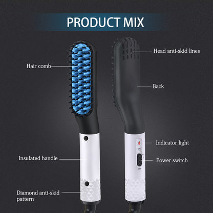 2 in 1 Hair Straightener Brush Heating Electric Ionic Straightening Brush