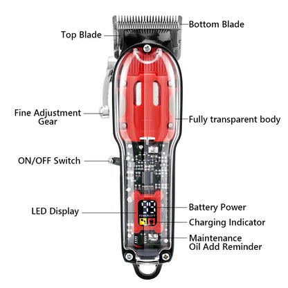 Professional Transparent Cover Hair Clipper for Men Electric Hair Trimmer