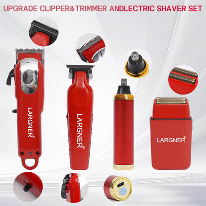 LARGNER 4-Piece Set For Men - Red Hair Clipper Trimmer