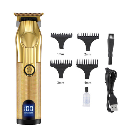 LCD Digital Display USB Charging Retro Oil Head Carving Hair Clipper