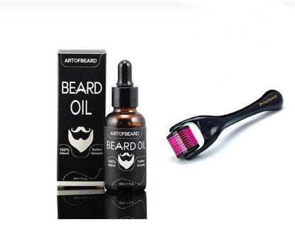 Black Bluezoo Beard Set Beard Oil Beard Wax Double Side Comb Brush Bag Small Scissors 7 Piece Set