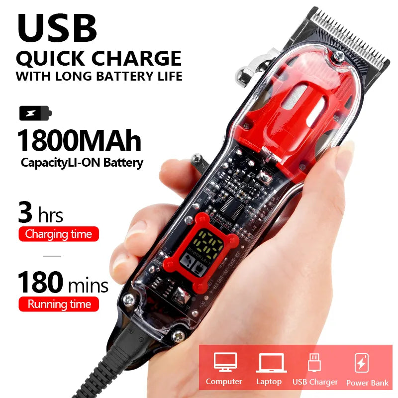 Professional Transparent Cover Hair Clipper for Men Electric Hair Trimmer