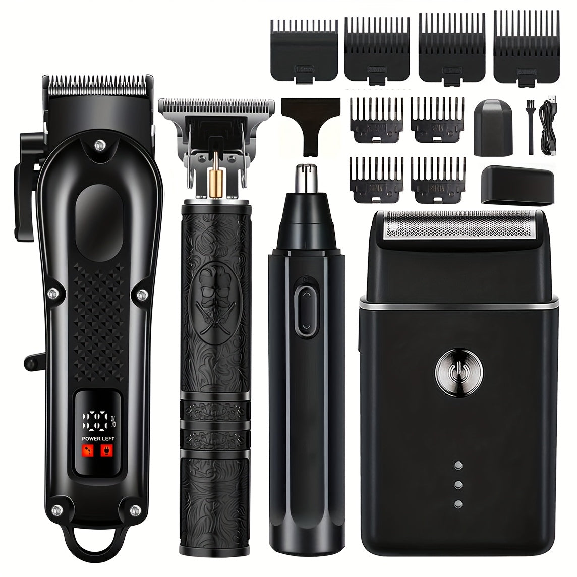 4 Pieces Electric Grooming Kit – Hair Clipper Foil Shaver Beard Trimmer Nose Trimmer