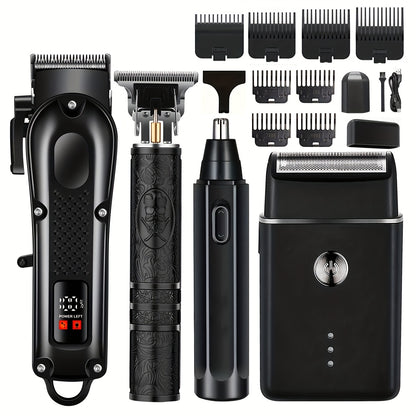 4 Pieces Electric Grooming Kit – Hair Clipper Foil Shaver Beard Trimmer Nose Trimmer
