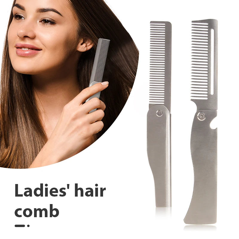 Men Retro Oil Head Comb Portable Folding Stainless Steel