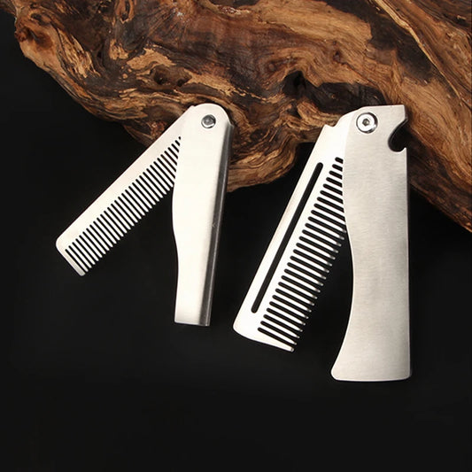 Men Retro Oil Head Comb Portable Folding Stainless Steel