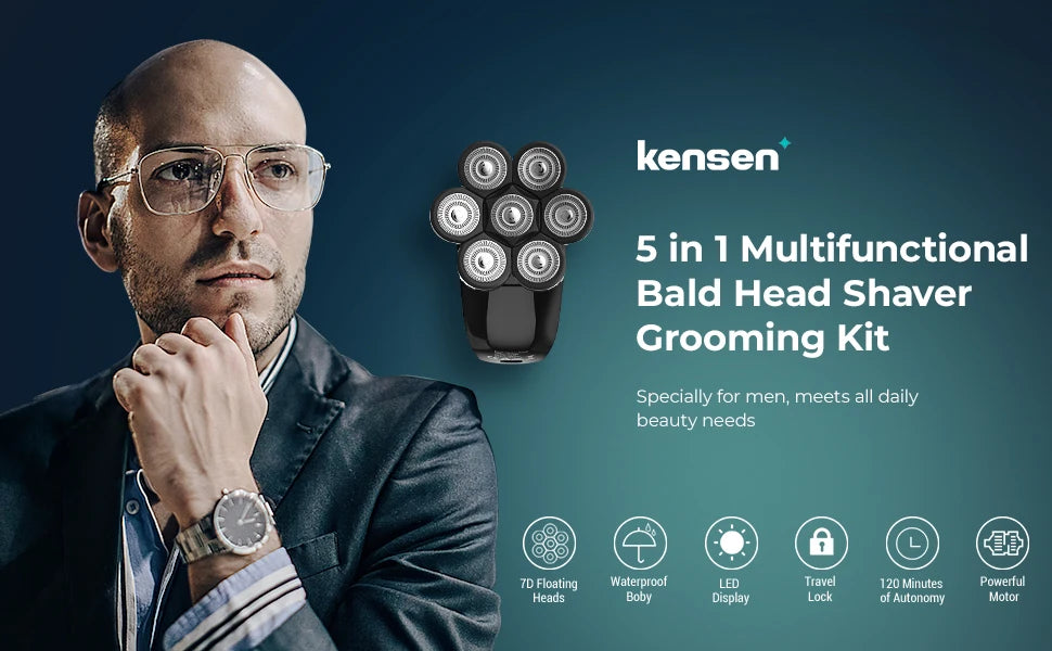 Kensen 5 in 1 Electric Shaver 7D Floating Cutter Head Rechargeable Shaver Kit