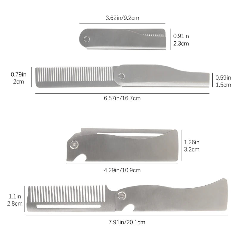 Men Retro Oil Head Comb Portable Folding Stainless Steel