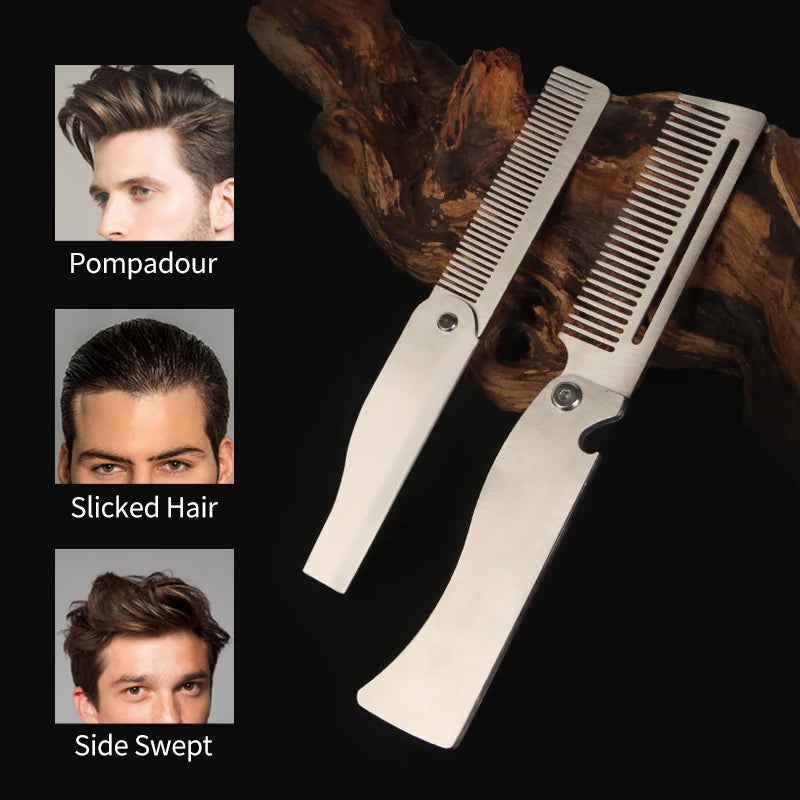 Men Retro Oil Head Comb Portable Folding Stainless Steel