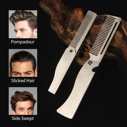Men Retro Oil Head Comb Portable Folding Stainless Steel
