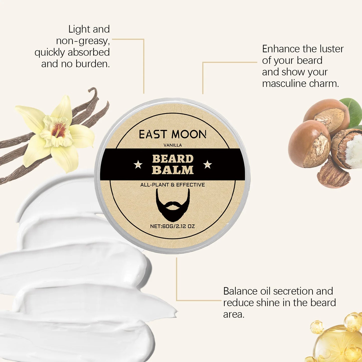 EAST MOON 60G Vanilla Beard Balm Deep Nourishment
